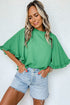 Frilled Round Neck Wide Sleeve Woven Relaxed Fit Blouse