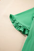 Frilled Round Neck Wide Sleeve Woven Relaxed Fit Blouse