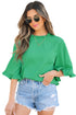 Frilled Round Neck Wide Sleeve Woven Relaxed Fit Blouse