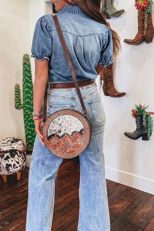 Frilled Short Sleeve Snap Button Western Denim Shirt
