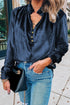 Frilled Stand Collar Button Front Velvet Blouse