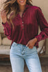 Frilled Stand Collar Button Front Velvet Blouse