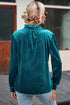 Frilled Stand Collar Button Front Velvet Blouse