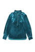 Frilled Stand Collar Button Front Velvet Blouse