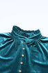 Frilled Stand Collar Button Front Velvet Blouse