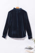 Frilled Stand Collar Button Front Velvet Blouse