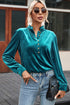 Frilled Stand Collar Button Front Velvet Blouse