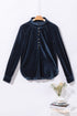 Frilled Stand Collar Button Front Velvet Blouse
