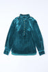 Frilled Stand Collar Button Front Velvet Blouse
