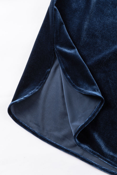 Frilled Stand Collar Button Front Velvet Blouse