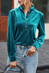 Frilled Stand Collar Button Front Velvet Blouse