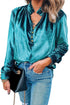 Frilled Stand Collar Button Front Velvet Blouse