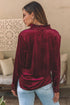 Frilled Stand Collar Button Front Velvet Blouse
