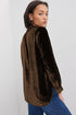 Frilled Stand Collar Button Front Velvet Blouse