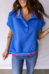 Frilled Trim Button Front Short Sleeve Knit Polo Top