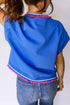 Frilled Trim Button Front Short Sleeve Knit Polo Top
