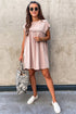Frilled Trim Crew Neck Loose Fit Mini Dress