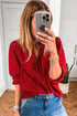 Frilled V Neck Bow Detail Three Quarter Sleeve Blouse