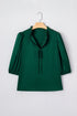 Frilled V Neck Bow Detail Three Quarter Sleeve Blouse