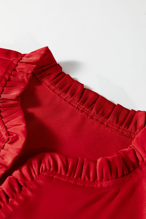 Frilled V Neck Bow Detail Three Quarter Sleeve Blouse