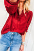 Frilled V Neck Bow Detail Three Quarter Sleeve Blouse