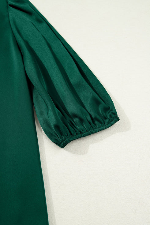 Frilled V Neck Bow Detail Three Quarter Sleeve Blouse
