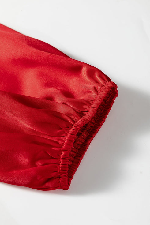 Frilled V Neck Bow Detail Three Quarter Sleeve Blouse