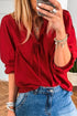 Frilled V Neck Bow Detail Three Quarter Sleeve Blouse