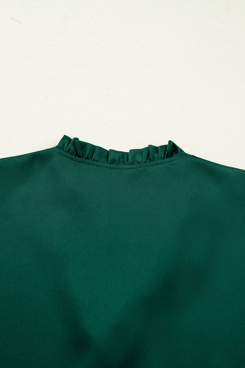 Frilled V Neck Bow Detail Three Quarter Sleeve Blouse