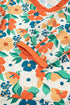 Frilled V Neck Floral Patchwork Bracelet Sleeve Woven Blouse