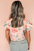 Frilled V Neck Floral Print Pleated Sleeve Blouse
