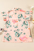 Frilled V Neck Floral Print Pleated Sleeve Blouse