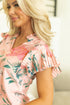 Frilled V Neck Floral Print Pleated Sleeve Blouse