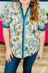 Frilled V Neck Floral Print Plus Size Short Sleeve Blouse