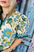 Frilled V Neck Floral Print Plus Size Short Sleeve Blouse