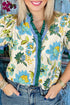 Frilled V Neck Floral Print Plus Size Short Sleeve Blouse