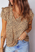 Frilled V Neck Shirred Detail Wild Print Blouse