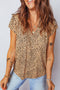 Frilled V Neck Shirred Detail Wild Print Blouse