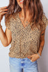 Frilled V Neck Shirred Detail Wild Print Blouse