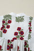 Frilled V Neck Three Quarter Sleeve A Line Floral Dress