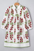 Frilled V Neck Three Quarter Sleeve A Line Floral Dress