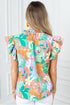 Frilly Ruffle Tie Accent Split Neck Woven Blouse