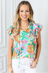 Frilly Ruffle Tie Accent Split Neck Woven Blouse
