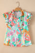Frilly Ruffle Tie Accent Split Neck Woven Blouse