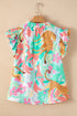 Frilly Ruffle Tie Accent Split Neck Woven Blouse