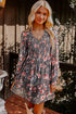 Frilly Smocked Bodice Mesh Long Sleeve Mini Floral Dress
