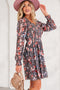 Frilly Smocked Bodice Mesh Long Sleeve Mini Floral Dress