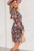 Frilly Smocked Bodice Mesh Long Sleeve Mini Floral Dress