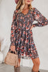 Frilly Smocked Bodice Mesh Long Sleeve Mini Floral Dress