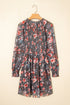 Frilly Smocked Bodice Mesh Long Sleeve Mini Floral Dress